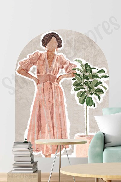Sticker Ekspres Bohem Kadın Ve Bitki Arch Dekoratif Kemer Duvar Sticker