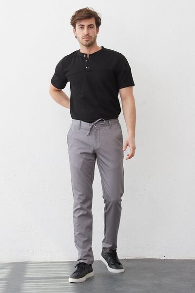 RAVANELLI Ανδρικό γκρι ελαστικό παντελόνι Lycra Slim Fit Jogger - Ελαστική μέση και κορδόνια