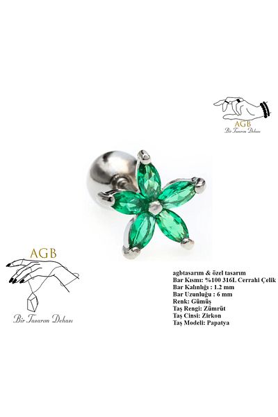 agbtasarım Emerald Zircon Stone - Helix Lobe Nostril Tragus Cartilage Nose Ear Piercing