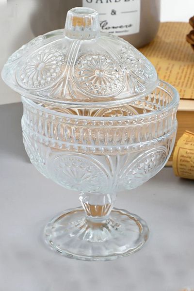 Rotanev 15 cm Modern Luxury Crystal Glass Cookie Holder - With Foot and Lid