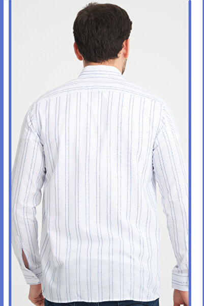 Varetta Cămașă de in cu dungi albastre albe - croială largă, mânecă lungă