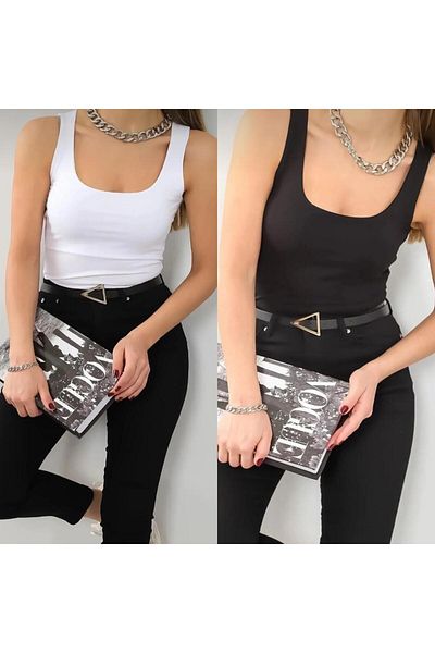 laughs Women's - Double Layer Square Collar Basic Combed Cotton Blouse 2-Piece Thick Strap Blz9922