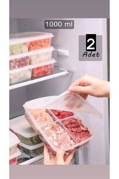 Bayev Set of 4 Storage Containers with 2 Size Portion Compartments - Meat, Mincer, Vegetables, Refrigerator and Freezer Organizer