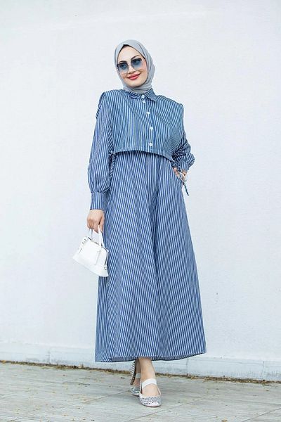 Swana Striped Cotton Women's Dress - Pocket Detailed