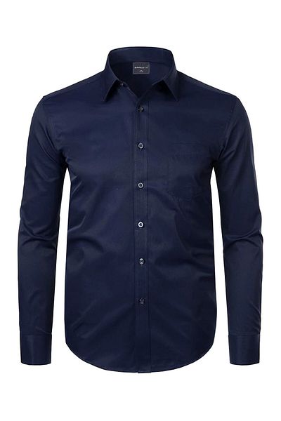 marufshop Тъмносиня мъжка класическа риза - голям размер, джобове за тегло между 118-191 килограма