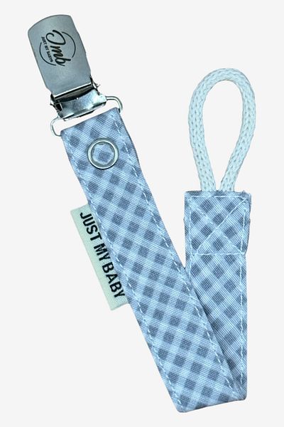 JMB Just My Baby 3-Piece Gray Checkered/Smoked/Navy Blue Pacifier Strap - Cotton, Washable
