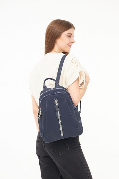 morpelikan Navy Blue Multi-Compartment Women's Backpack with Zipper Detail