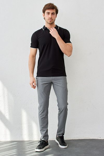 RAVANELLI Ανδρικό γκρι ελαστικό παντελόνι Lycra Slim Fit Jogger - Ελαστική μέση και κορδόνια