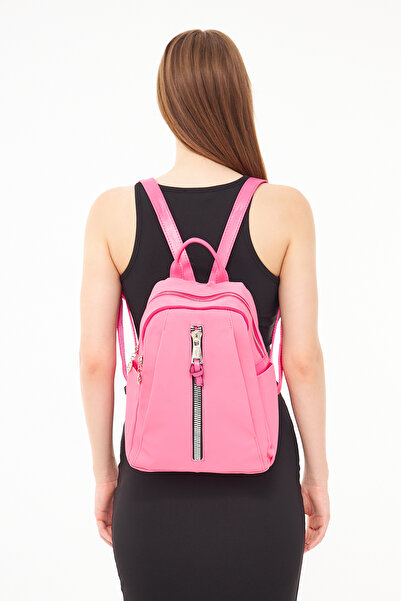 Morpelikan Γυναικείο σακίδιο πλάτης με φερμουάρ με λεπτομέρειες πολλαπλών διαμερισμάτων σε ροζ χρώμα