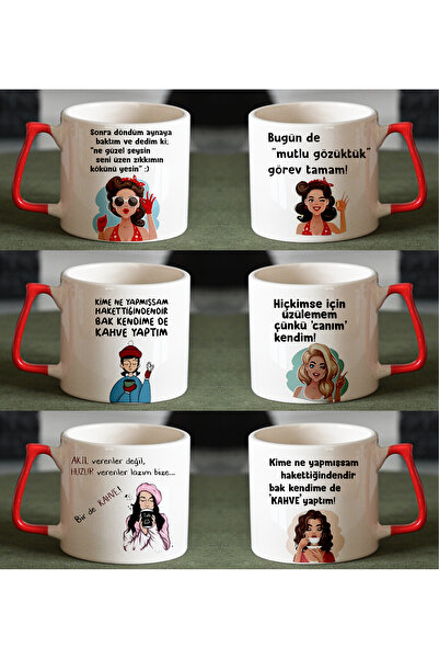 GünayStore Lüks Duble Türk Kahvesi Fincanı & Espresso Kahve Motto Tasarımlı 6...