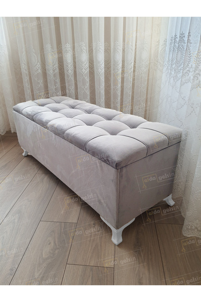 aldagelsin Lüks Çizgi Kapitoneli Sandıklı Puf 120 cm Beyaz Ayak