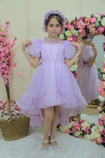 MİSS RAİN Short Front and Long BacK - Girls' Evening Dress Accessory with Watermelon Sleeve and Bow Detail