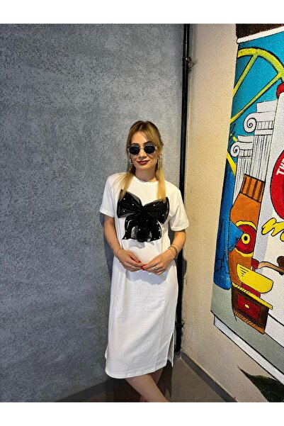 Mint White Midi Dress with Bow Tie Detail