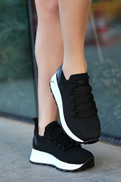 LEYDİ SHOES Μαύρο Πλεκτό Μονόχρωμο Αθλητικό