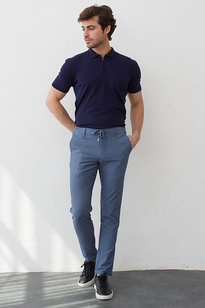 RAVANELLI Ανδρικό παντελόνι Jogger Indigo Slim Fit - Ελαστικό, Lycra και κορδόνι