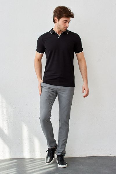 RAVANELLI Ανδρικό γκρι ελαστικό παντελόνι Lycra Slim Fit Jogger - Ελαστική μέση και κορδόνια