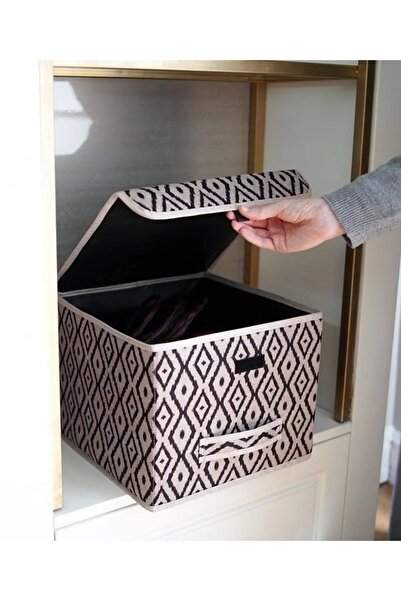 E-LİFE HOME 2  Adet Bohe Çok Amaçlı şık ve pratik Kapaklı Kutu Mini Raf Düzenleyici 30x30x23