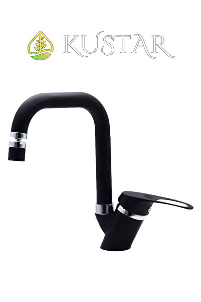 KUSTAR Lexus Siyah Mix Kuğu Aç Kapa Banyo Lavabo Bataryası Oynar Başlık 360 A...