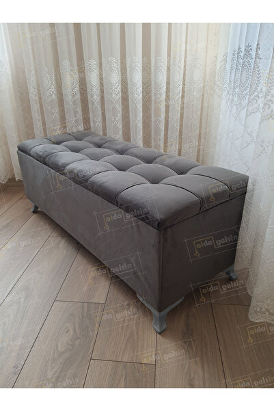 aldagelsin Lüks Çizgi Kapitoneli Sandıklı Puf Bench 120 cm Gümüş Ayak