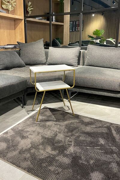 ASA KONSEPT Geyik Sehpa Eskitme Gold, Metal Ayaklı Ahşap Raflı Yan Sehpa