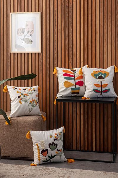 SWITA Home Design 4-Piece Combination Punch Embroidered Throw Pillow Cover (panch)