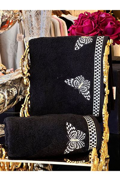 Antepiş Home Black Butterfly Embroidered Face Towel
