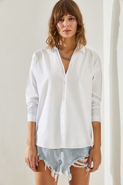 Bianco Lucci Women's Fit Cut Shirt - Basic Sleeve Fold Detail,60251348