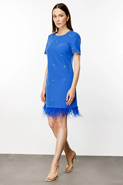 Ekol Kısa Kollu Taş Detay Elbise-4054