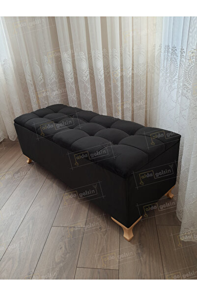 aldagelsin Lüks Çizgi Kapitoneli Sandıklı Puf Bench 120 cm Gold Ayak