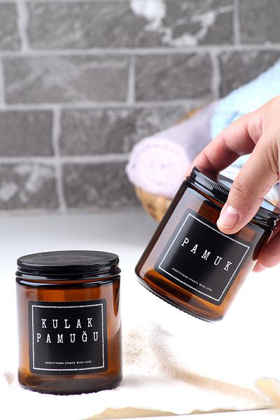EA HOME Amber 2 τμχ Βαμβακερό και μεταλλικό καπάκι γυάλινο βάζο οργάνωσης μπάνιου