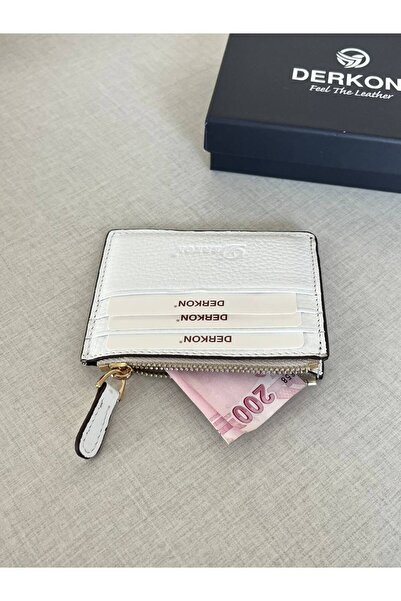 DERKON Біла натуральна шкіра - гаманець на блискавці для дрібних монет, жіночий та чоловічий міський модель
