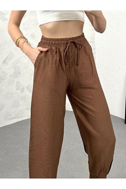 modavingo Women's Brown Colored Linen Trousers
