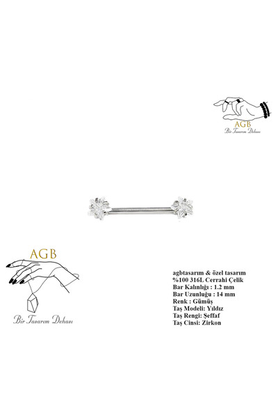 agbtasarım Zirkon Taşlı Aksesuarlı Özel Tasarım "nipple" Yıldız Figürlü Göğüs...