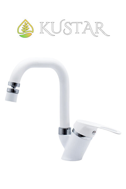KUSTAR Lexus Beyaz Mix Kuğu Aç Kapa Banyo Lavabo Bataryası Oynar Başlık 360 A...