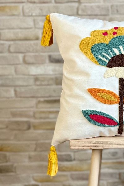 SWITA Single Punch Embroidered Flower Pattern Throw Pillow Cover