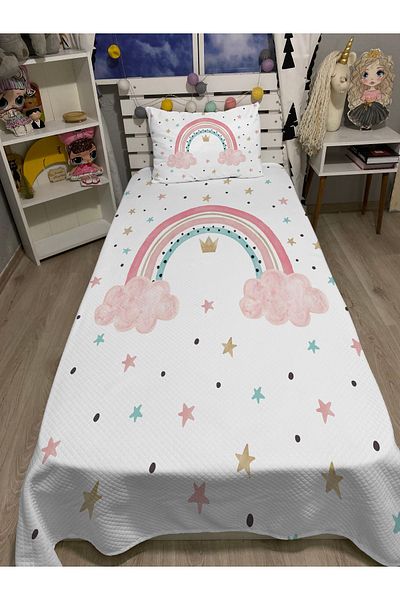 yok yok evim eve dair her şey Rainbow Single Pique and Pillowcase