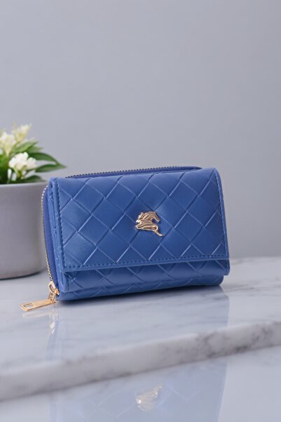 dericom Kadın Şık Kapitone Desen Fermuarlı Orta Boy Mavi Cüzdan Aksesuar