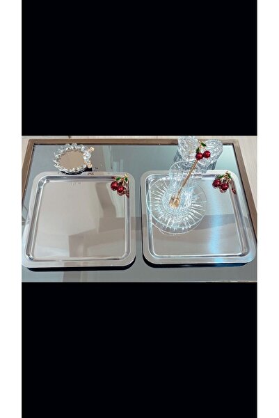 Genel Markalar 6 'LI kare kirazlı gümüş tepsi . sunumluk tepsi , kahve tepsisi , söz tepsisi