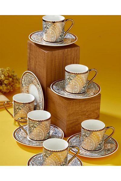 HomeTarz 6-Person Heraldic Coffee Cup Set - 90 ml