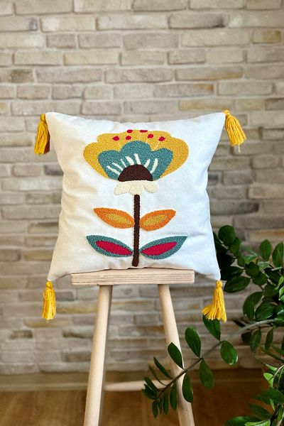 SWITA Single Punch Embroidered Flower Pattern Throw Pillow Cover