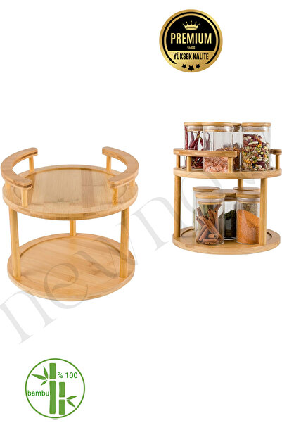 NEWNOW Yeni Nesil Bambu 360 Dönen Kenarlı Baharatlık Standı, Bambu Döner Stand