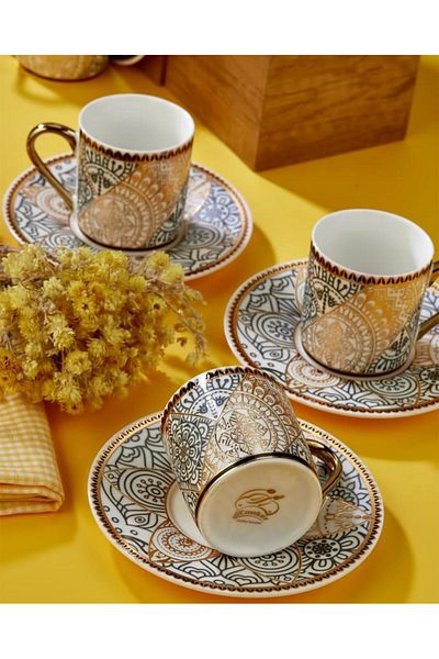 HomeTarz 6-Person Heraldic Coffee Cup Set - 90 ml