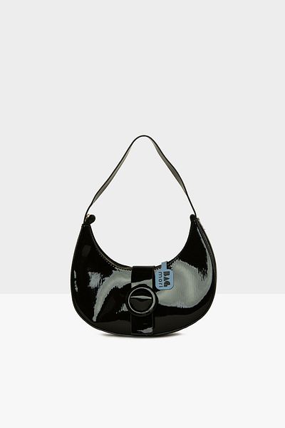 Bagmori Oval Patent Leather Baguette - Black Women's Accessory M000008479