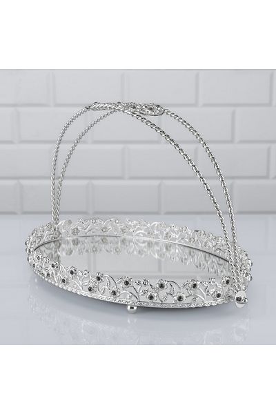 Hinora Diamond Stone Oval Twisted Mirror Basket Δίσκος Stone Presentation Δίσκος σοκολάτας Μεταλλικό Jardinyer Silver