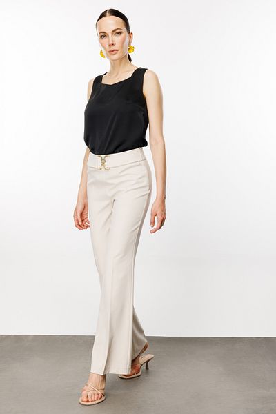 Ekol Beige Spanish Leg Buckle Trousers - 3024