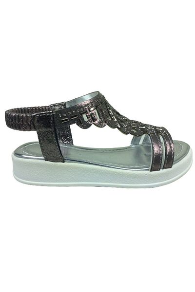 grafen Orthopedic Filet Girls' Sandals Platinum Leaf Pattern Stoned Heeled Evening Dress