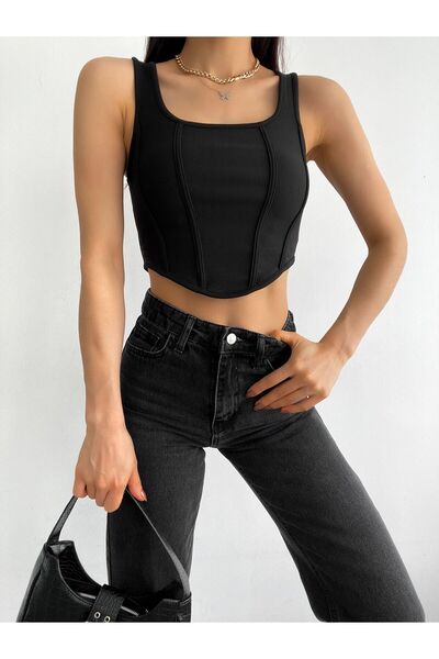 aytenli Kare Yaka Korse Fitilli Ottoman Crop