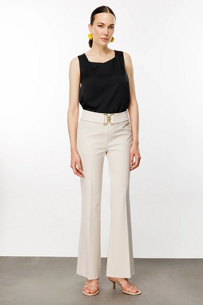 Ekol Beige Spanish Leg Buckle Trousers - 3024