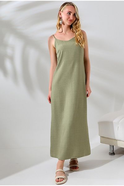 Butik Beyza Καλοκαιρινό λινό φόρεμα - με τιράντες και φερμουάρ