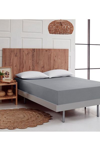 ATACA TEKSTİL Gray Color Single or Double Elastic Sheet 100% Cotton Sheet Cover Set, Breathable Fabric